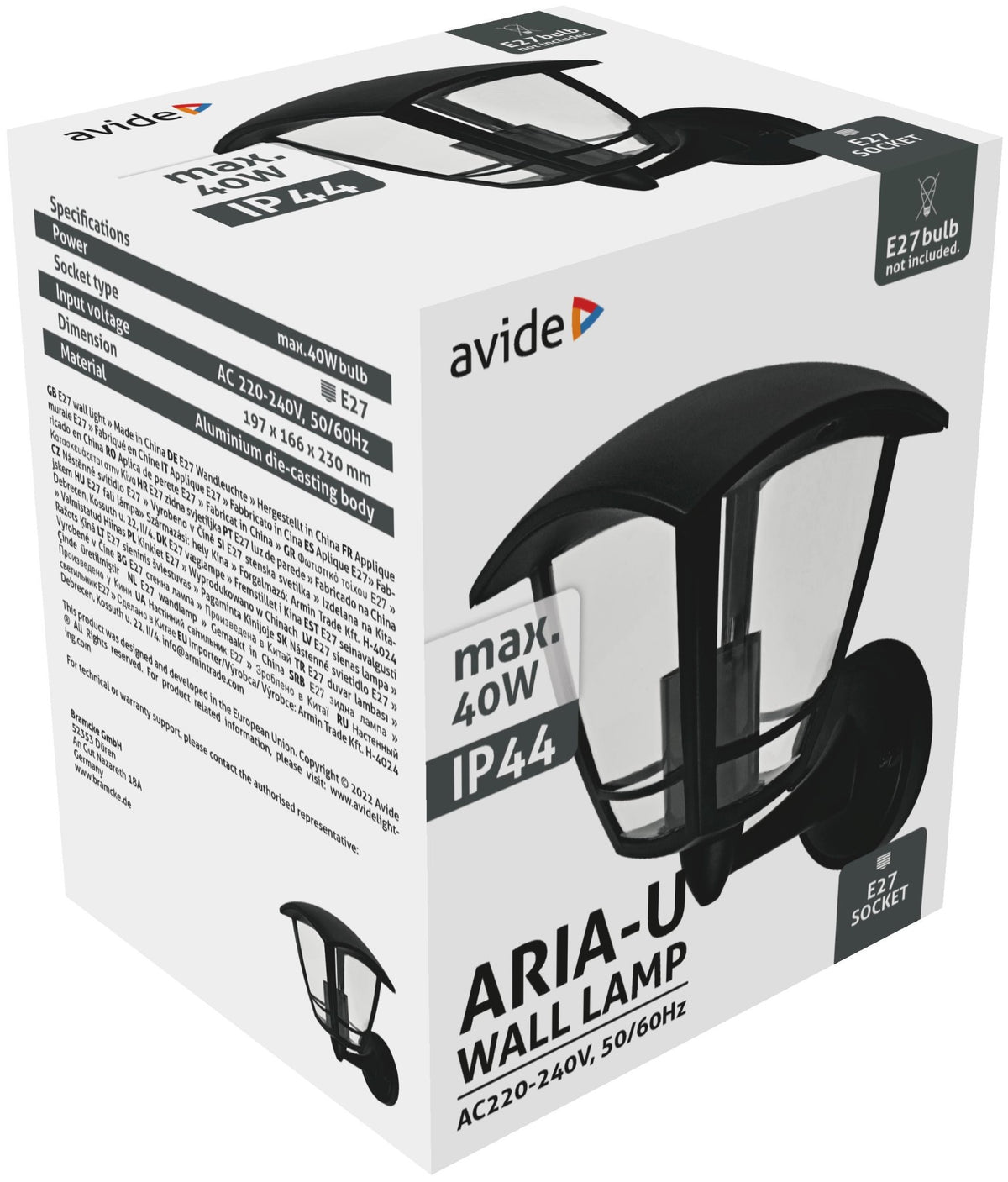 Svetilka zunanja Aria max40W 1xE27 IP44 črna AOWL-1XE27-ARIA-U