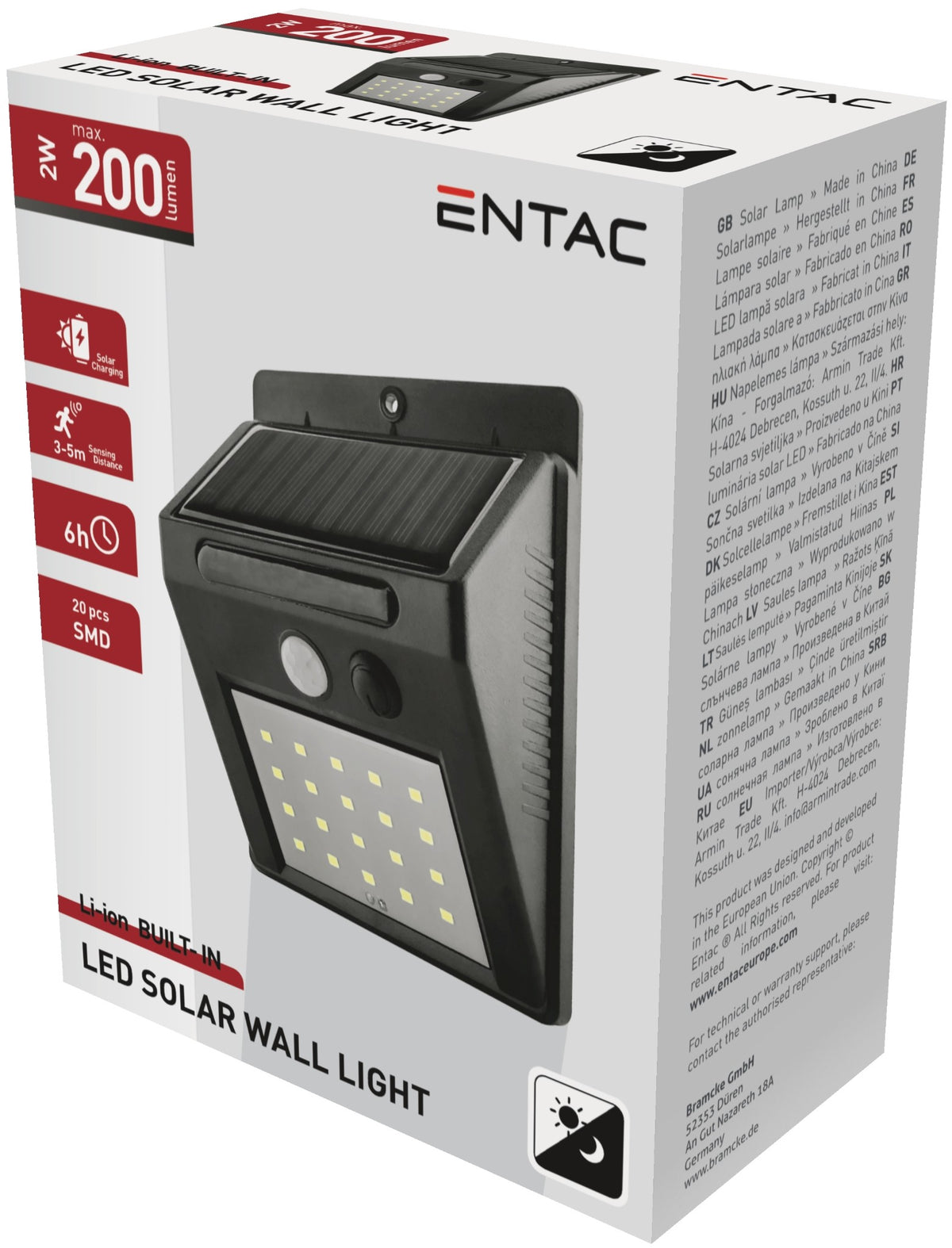 Entac 977942 Svetilka stenska solarna LED 2W 4000K 200lm s senzorjem
