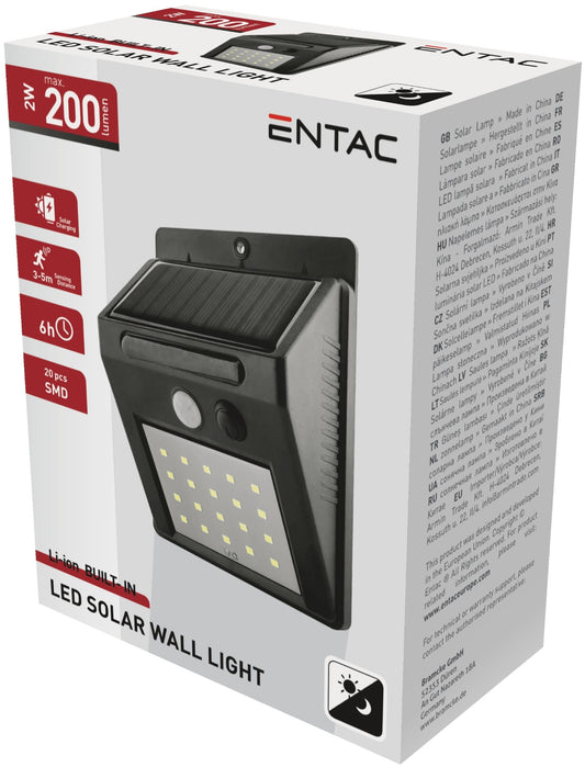 Entac 977942 Svetilka stenska solarna LED 2W 4000K 200lm s senzorjem