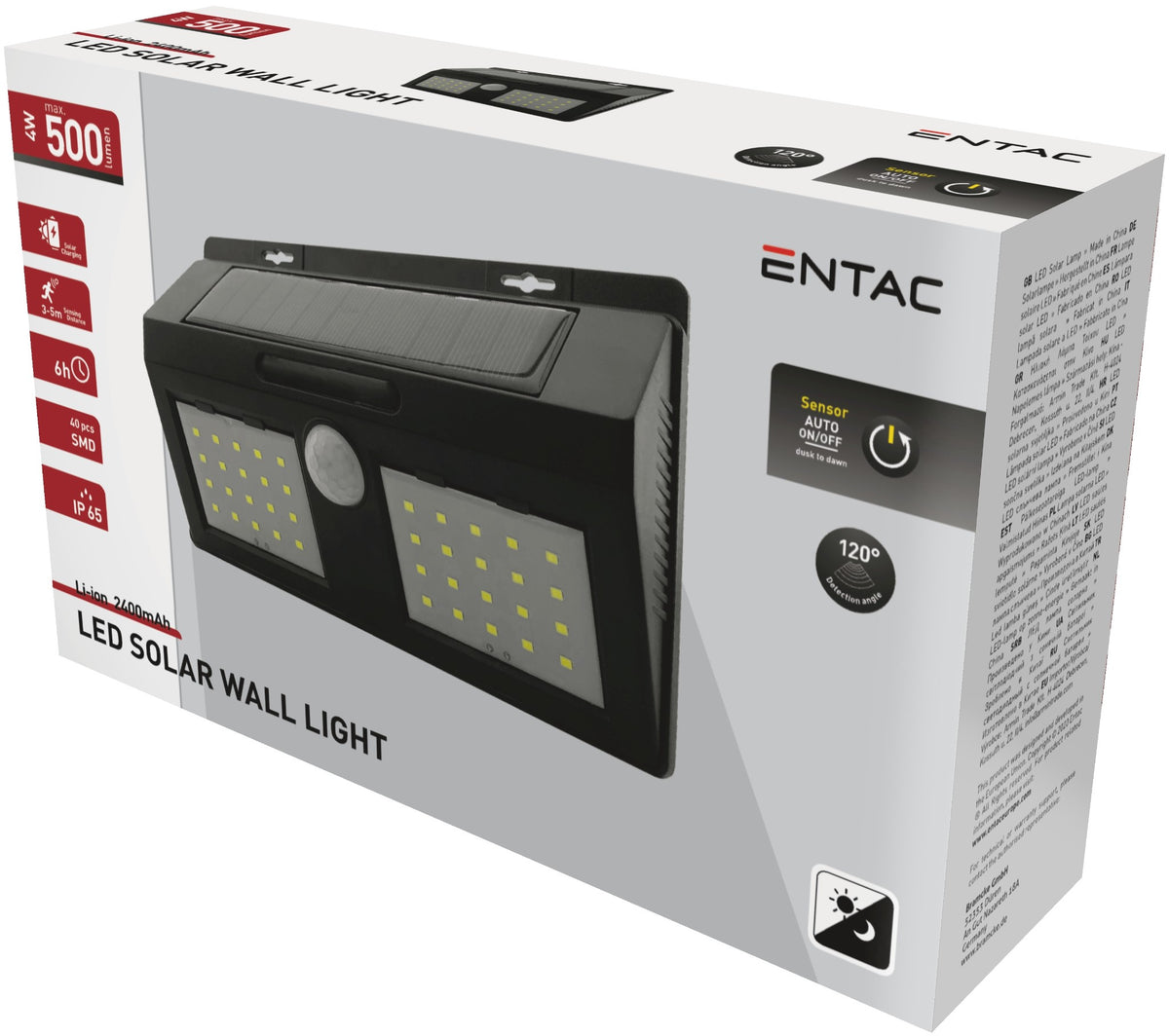 Entac 977966 Svetilka stenska solarna LED 4W 4000K 500lm s senzrjem ...