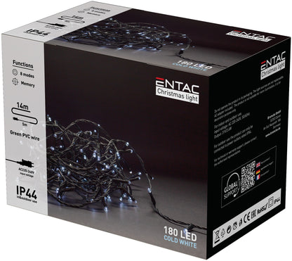 Entac 978864 Novoletne lučke - vrv bela 180 LED 14 m