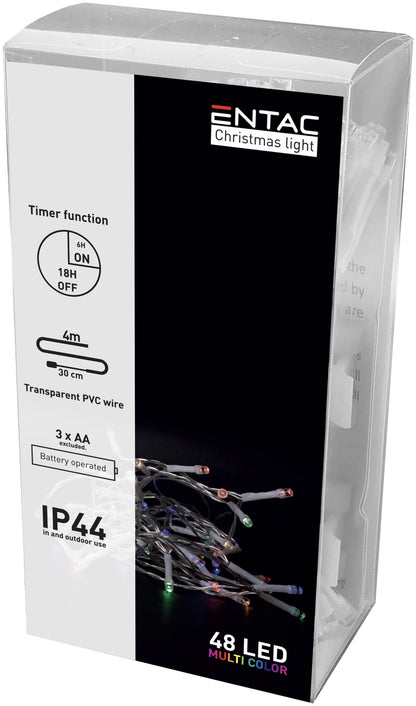 Entac 978987 Novoletne lučke Timer - večbarvna vrv 48 LED 4 m 3xAA