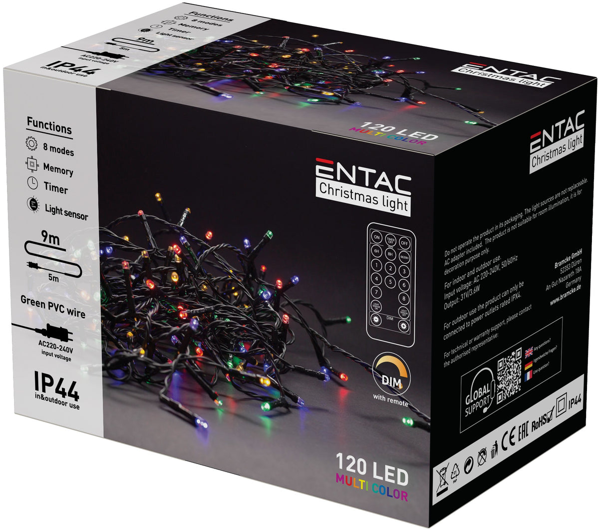 Lučke novoletne 120 LED večbarvne, 9m z upravljalnikom IP44 ECL-120-MR-IR