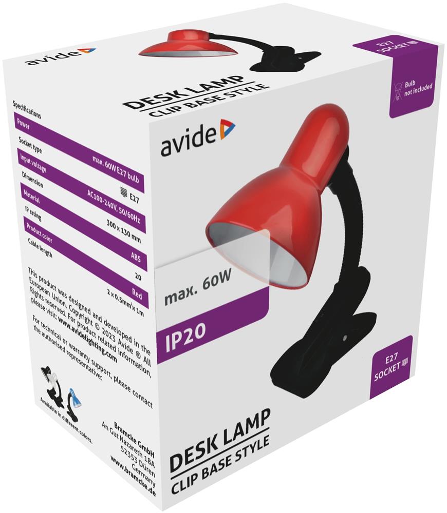 Svetilka namizna Basic s klipom max 60W rdeča LED, ABDL-CLIP-R-60W