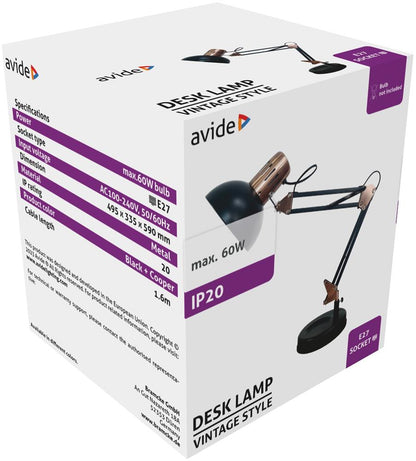 Svetilka namizna LED Basic Vintage, Kovinska Črna, E27, 60W, ABLDL-VINTE27-FM-60W