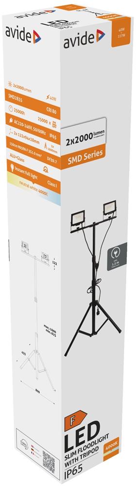 Reflektor + stojalo LED Slim 2x 20W 4000K NW 4000lm IP65 črna SMD ABLRFLNW-20W-TRIPOD-D