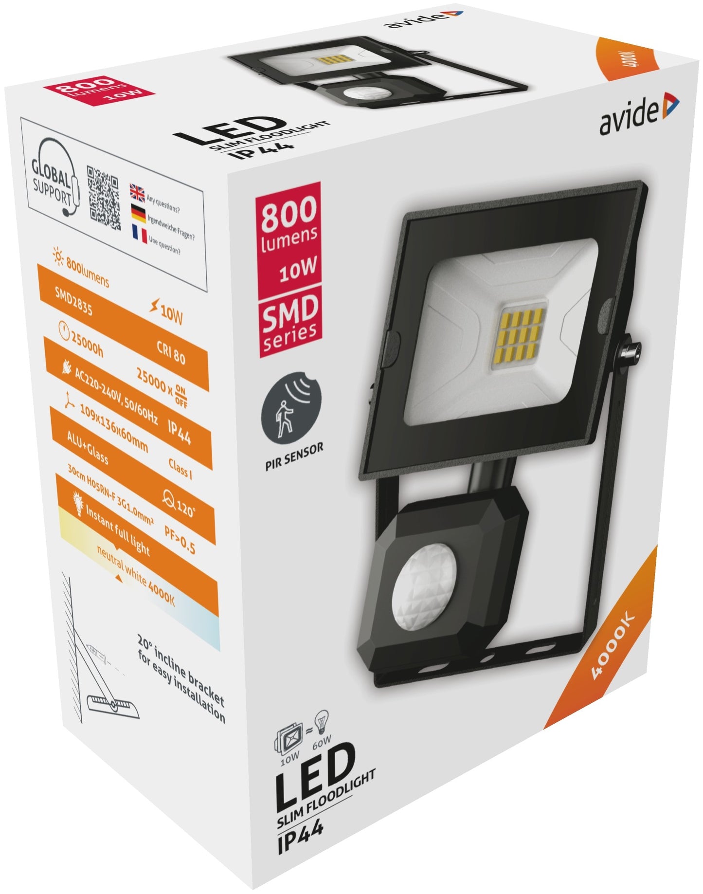 Avide 908984 Reflektor s senzorjem SMD LED 10W NW  800 lm