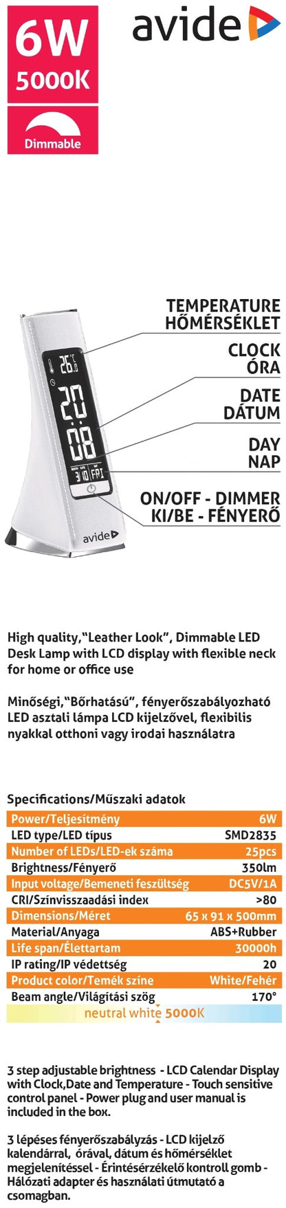 Avide 280515 Namizna svetilka LED Bussines Leather Calendar 6W NW