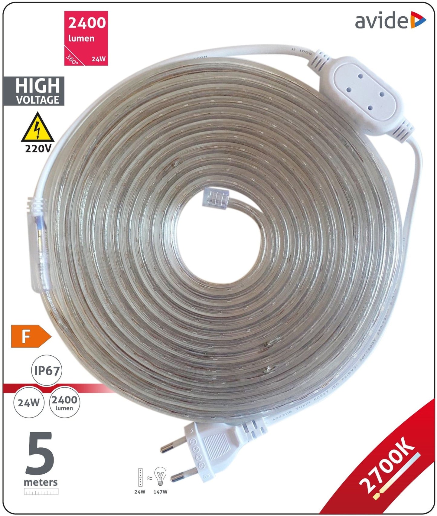 Avide 915869 Trak LED SMD 5m 24W 220V 2700K 1950lm 60LED/m IP67