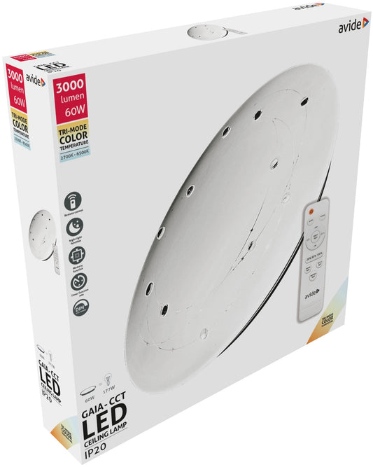 Avide 927503 Stropna svetilka LED Gaia 60W CCT 3000lm fi600mm daljinsko upravljanje