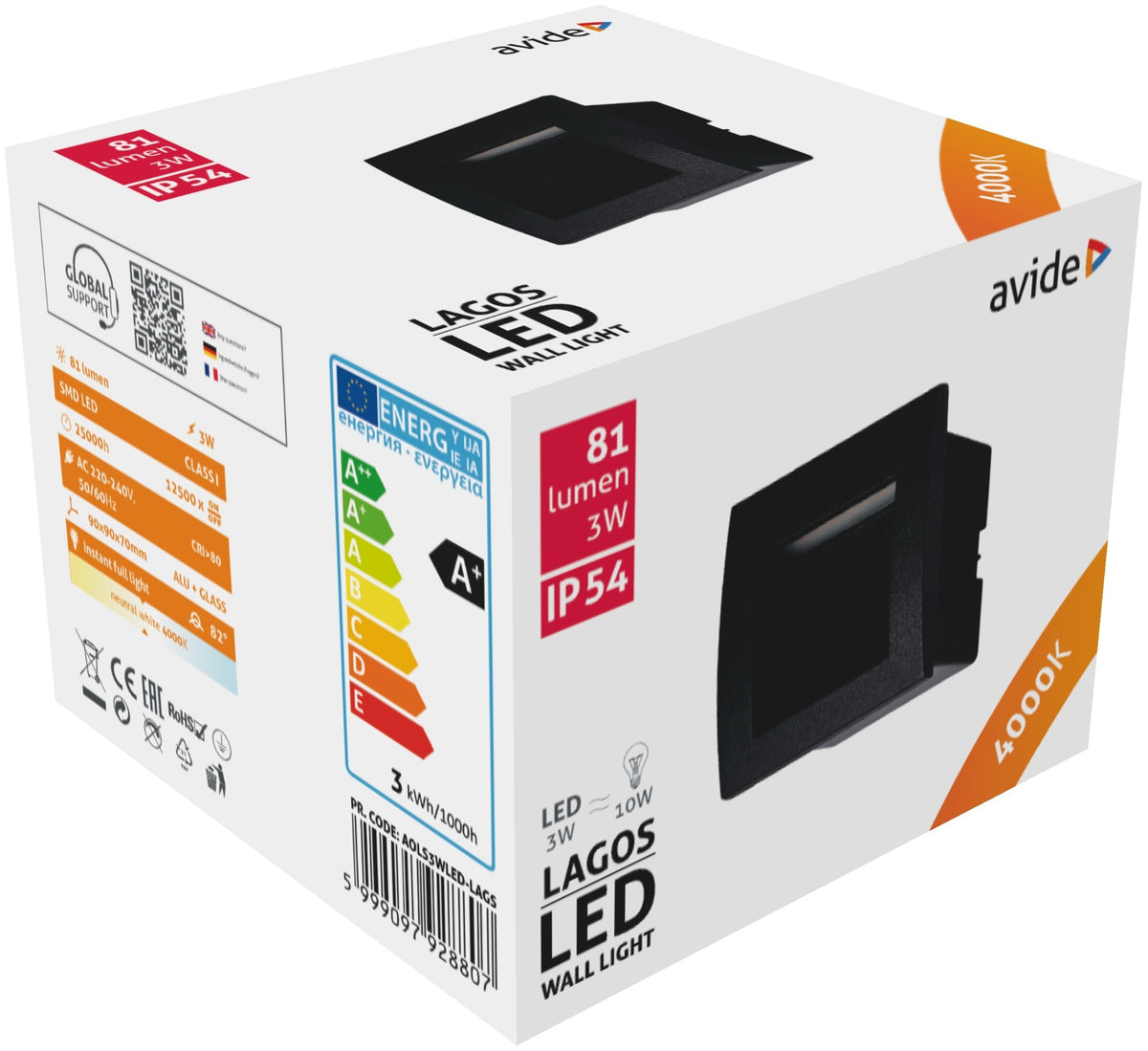 Avide 928807 Zunanja vgradna svetilka Lagos - stopničasta LED 3W NW 81 lm