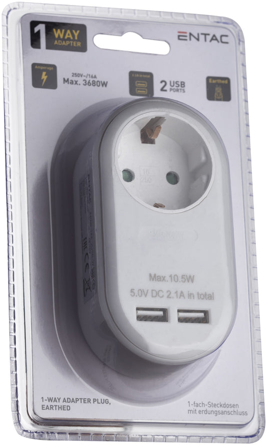 Entac 984728 Razdelilec 1x 16A in 2x USB bel