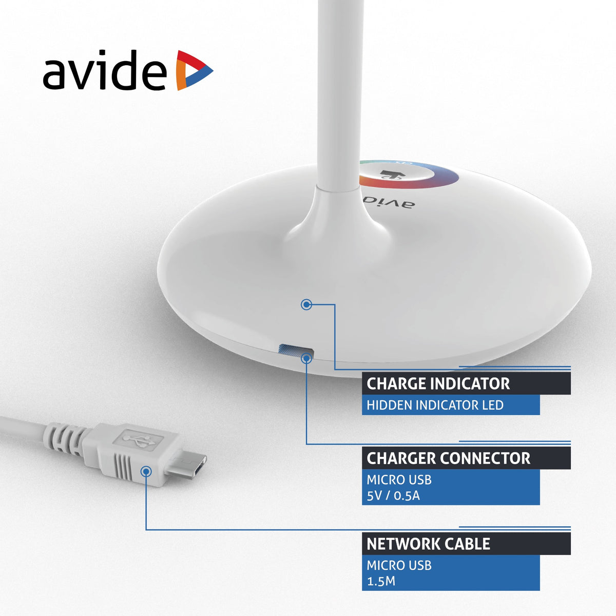 Avide 62287644 Namizna svetilka RGB Bela LED NW