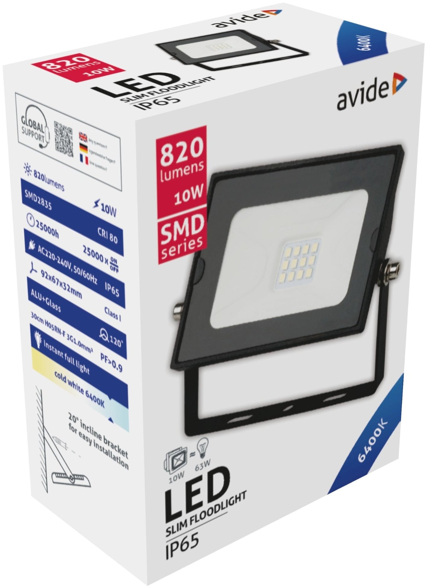 Avide 914084 SMD LED Reflektor Slim 10W CW 820 lm
